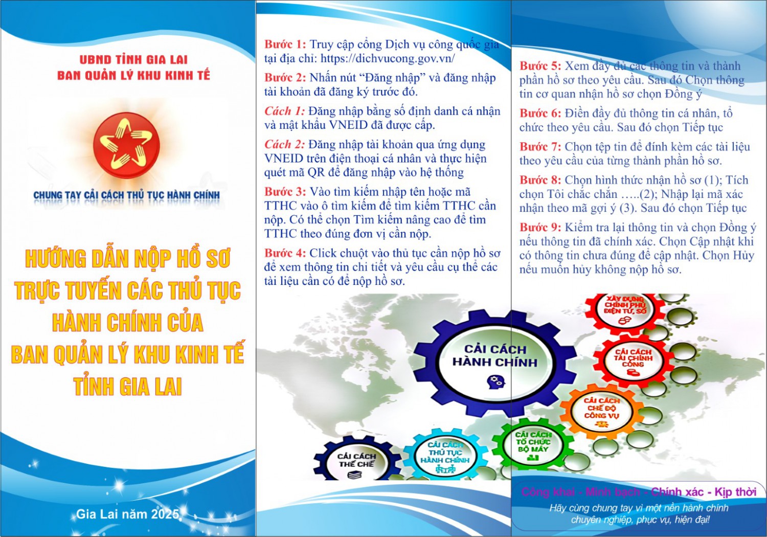 Tờ rơi tuyên truyền cải cách hành chính: Hướng dẫn nộp hồ sơ trực tuyến các TTHC của Ban Quản lý Khu kinh tế
