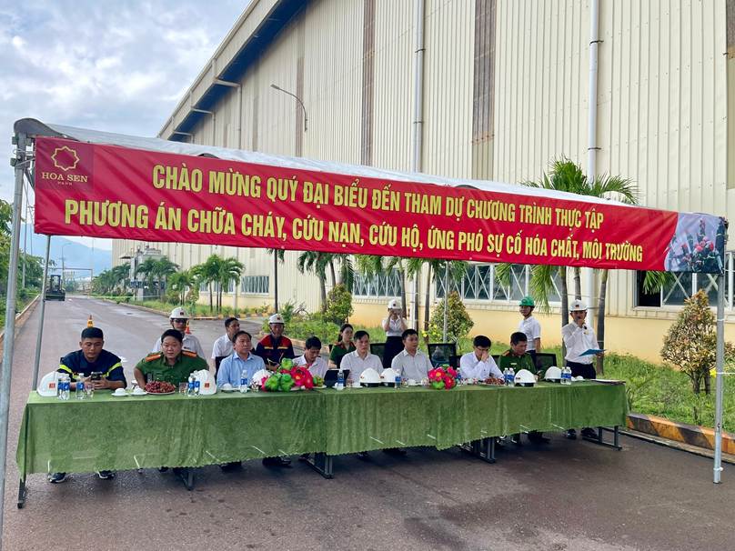 Công ty Hoa Sen Nhơn Hội – Bình Định tổ chức thực tập phương án chữa cháy, cứu nạn, cứu hộ và ứng phó sự cố hóa chất, môi trường năm 2026
