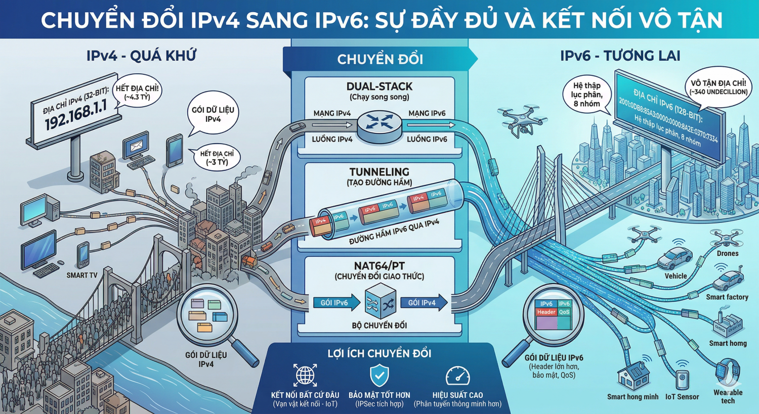 Lộ trình chuyển đổi toàn diện sang giao thức IPv6 giai đoạn 2026-2030.